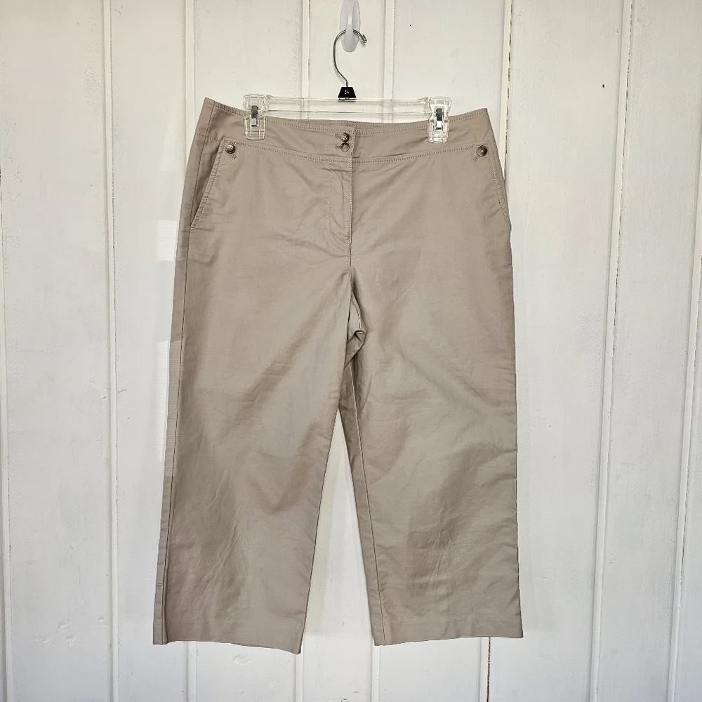 Ann Taylor Margot Khaki Wide Leg Capri Pants sz 10 - Picture 5 of 9